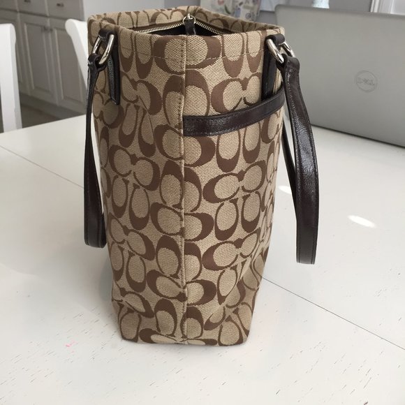 Coach Signature Canvas Stripe Tote Shoulder Bags